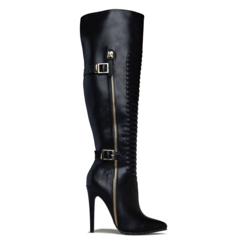 Black and Gold Over the Knee Boots with Elegant Design